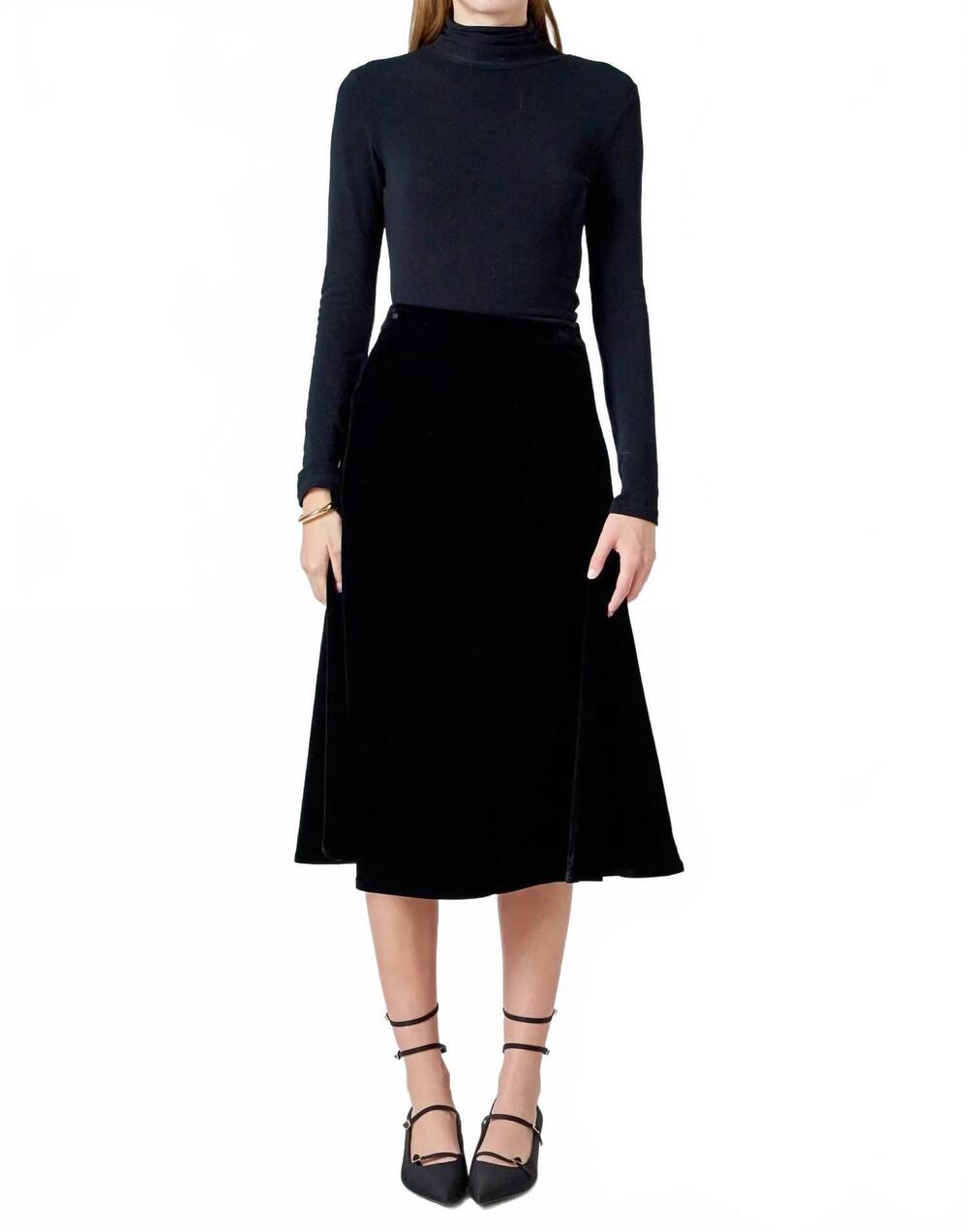 NEW ENGLISH FACTORY women's josie velvet skirt in black